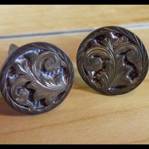 Carved Sterling Cufflinks with Leaf design by Plafina c 1940s